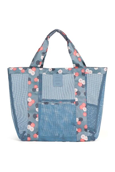 Avaleea Beach Bag, Transparent Mesh, Floral Print, 43 x 10 x 33 cm, Shoulder ...
