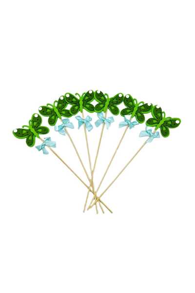 decotoys Fluturi fetru verde pe tija lemn 6/set