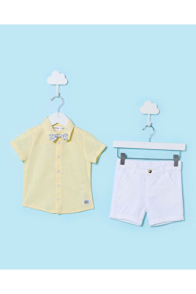 REDTAG طقم ملابس أطفال أولاد أصفر مكون من 3 قطع: قميص، شورت، وربطة عنق
