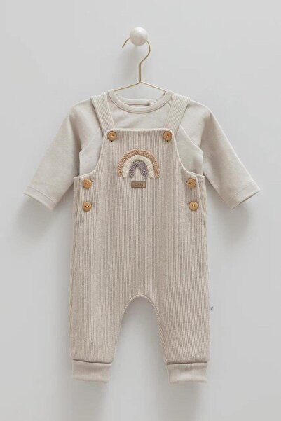 Caramell Gökkuşağı Desenli Gri Salopet Body Takım