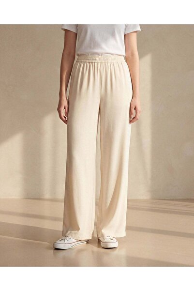 REDTAG بنطلون نسائي بيج واسع الساقين مطاطي