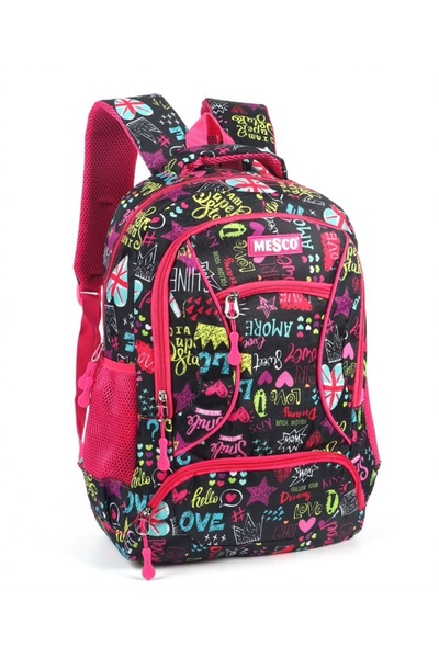 Mesco Ghiozdan scoala Model cu inimi, 4 compartimente, 44 x 32 x 16 cm