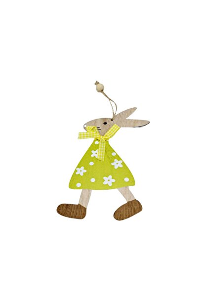 decotoys Figurina lemn iepure galben de agatat