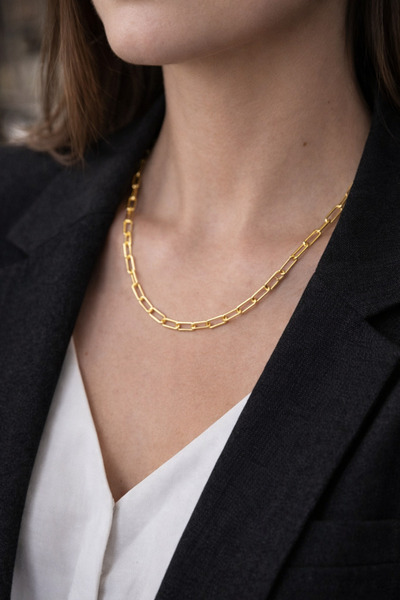 OEM Colier Auriu Paperclip, Lanț Elegant cu Verigi Alungite, Închidere Lobster