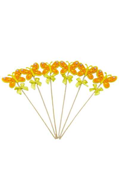 decotoys Fluturi fetru galbeni pe tija lemn 6/set