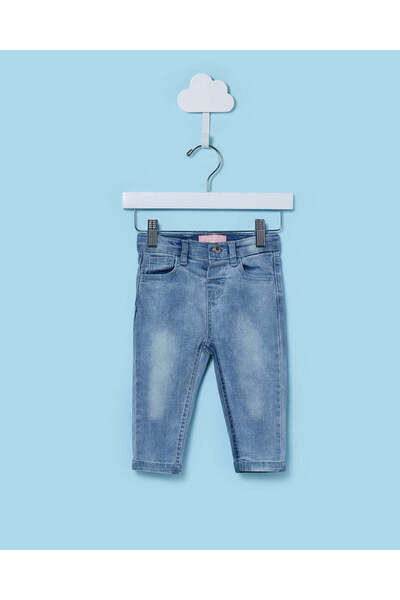 REDTAG Infant Girls Light Blue Slim Fit Denim Jeans