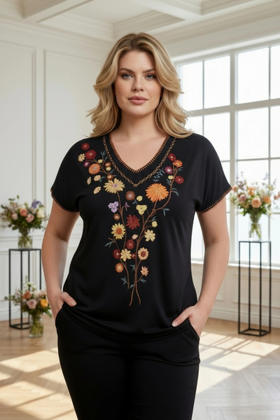 aytemas Blouse with Stitched Collar and Flower Embroidery on the Front