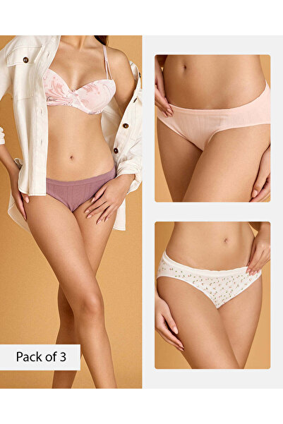 REDTAG Women Assorted 3-Pack Seamless Rib Printed & Solid Bikini Briefs