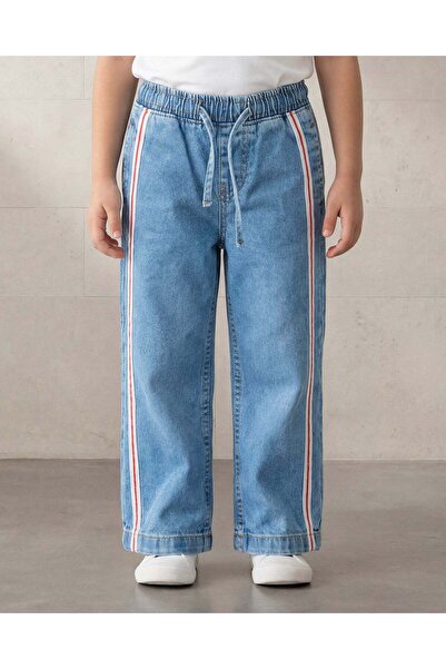 REDTAG Girls Light Wash Wide Leg Jeans With Red Tape Detail