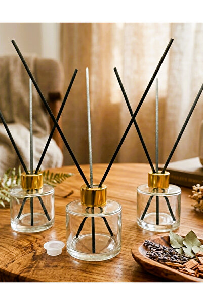 junibeliw 3lü Set Silindir Cam Şişe Gold plastik Kapaklı çubuklu BOŞ Oda Koku...