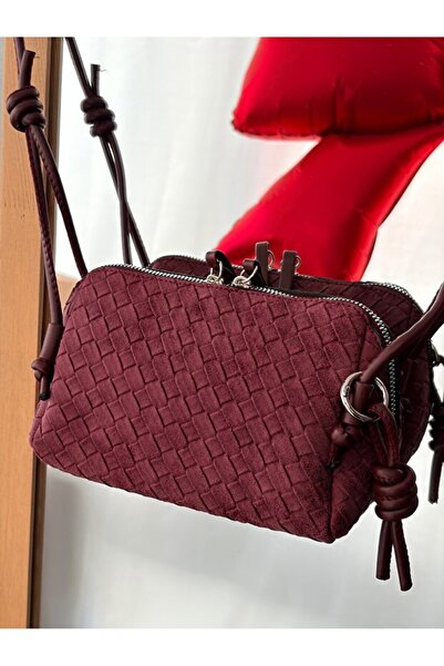 themoiss The Moiss Knitwear Textured Adjustable Strap Pcs Bordo Suede Mini Bag
