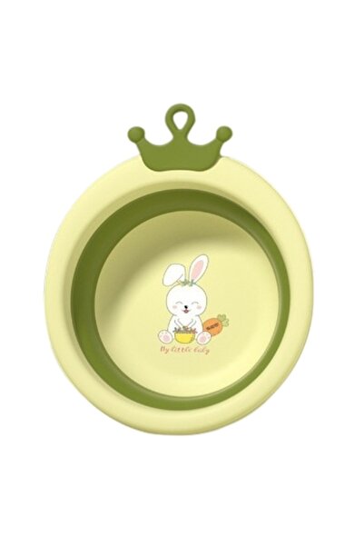 Avaleea Foldable Bathtub for Children, Baby Bathtub, Round Bunny Pattern, Gre...