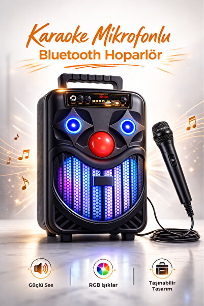 Weskam Mikrofonlu Bluetooth Hoparlör Rgb Led Işıklı Karaoke Güçlü Ses Bombası