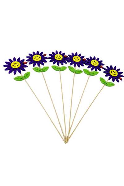 decotoys Flori fetru mov pe tija lemn 6/set