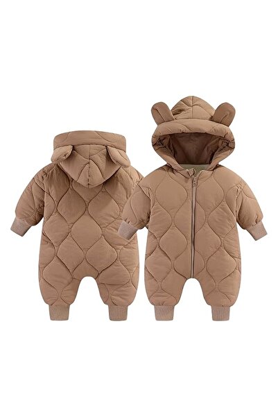 Avaleea Combinezon de iarna pentru bebelusi, 73 cm, model cu urechi, maro