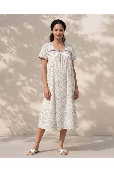 REDTAG قميص نوم نسائي أبيض مطبوع بالكامل