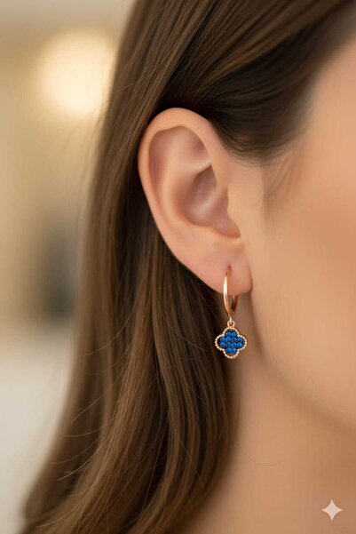 Papatya Silver 925 Ayar Firuze Taşlı Küpe.rose.gold.rodaj