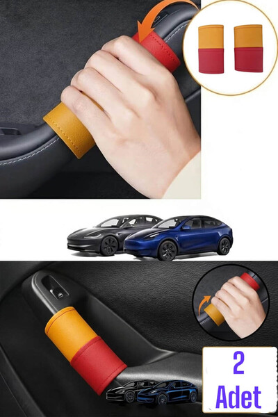 KYLE XM غطاء مقبض باب السيارة أصفر-أحمر - جلد صناعي واقي مقبض داخلي للسيارة (...