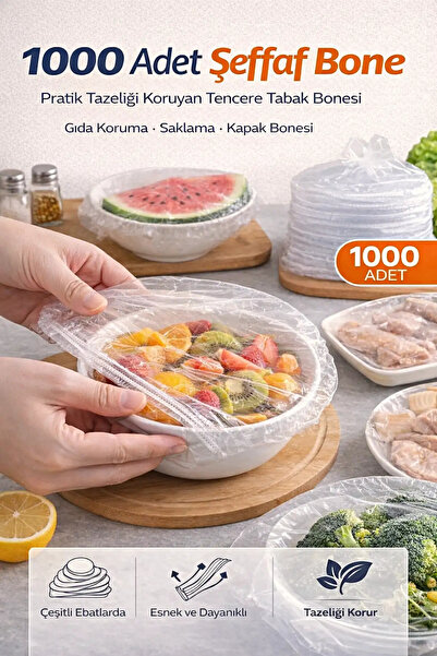 Berdina Home 1000 Adet Şeffaf Bone Pratik Tazeliği Koruyan Tencere Tabak Bone...