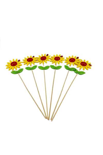 decotoys Flori fetru galben pe tija lemn 6/set
