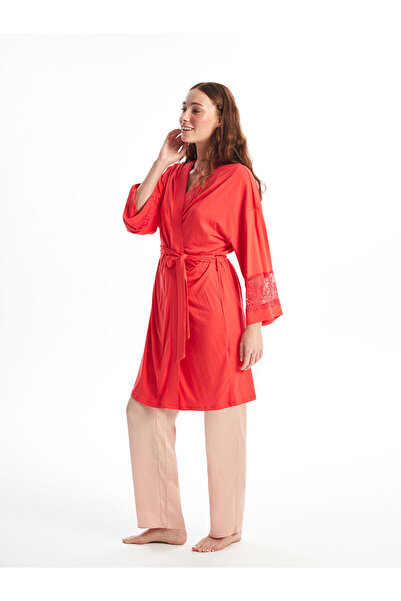 LC Waikiki Red Women's Shawl Collar Plain Dressing Gown