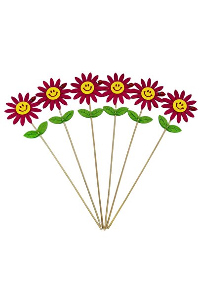 decotoys Flori fetru fuchsia pe tija lemn 6/set