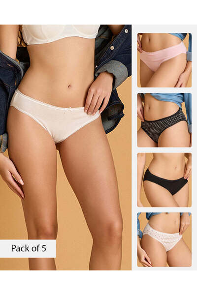 REDTAG مجموعة متنوعة من 5 سراويل داخلية نسائية عالية الساق 365