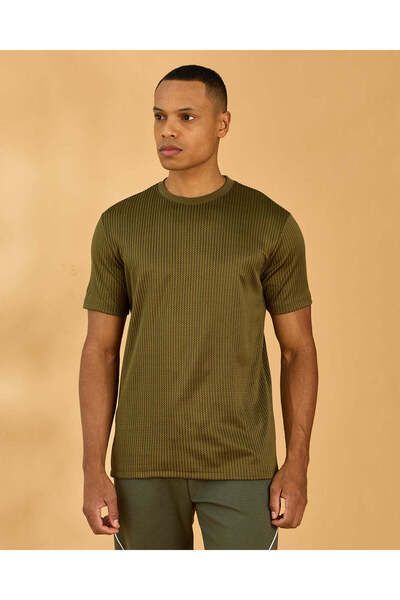 REDTAG Men Green Jacquard T-Shirt