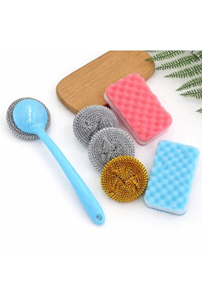 Issa Set Spălat Vase, 4 Bureți de Sârmă, 2 Bureți Moi și Mâner din Plastic pentr