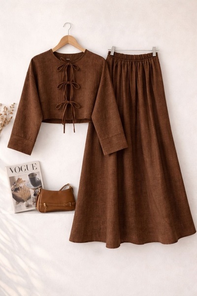 MODA MODAPERLA Üç bağlamalı sofia keten takım