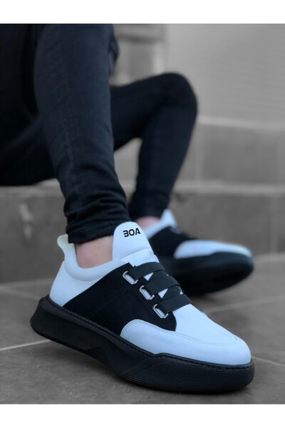 pabucmarketi Banded Men's Sports Shoes White Black (Black Sole)
