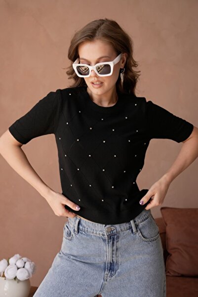 Noi Belis Блуза с детайли от мек текстуриран камък и велосипедна яка SS26BZ0054