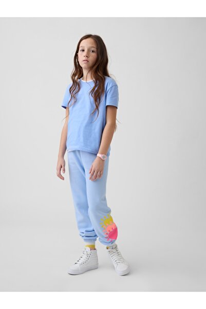 GAP Kız Çocuk Açık Mavi Relaxed Logo Fransız Havlu Kumaş Jogger Eşofman Altı