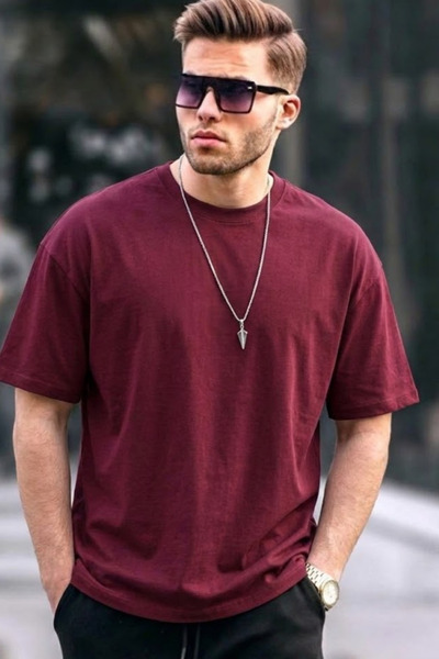 COMBİNE MİCHAİL Tricou pentru bărbați Premium basic Trend Burgundy supradimen...