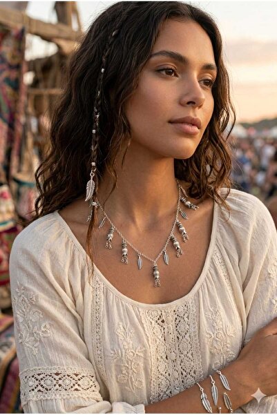 Corvus kolye&bileklik Salkım Çiçek Ve Yaprak Detaylı Etnik Kolye