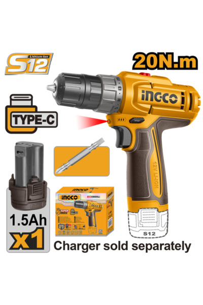 Ingco مثقاب لاسلكي 12 فولت ومنفذ USB من النوع C