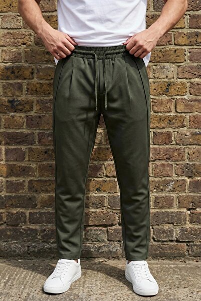 MADZEYMODA Muške Nabrano travnate haki pantalone, elastične, vezane, udobne, ...