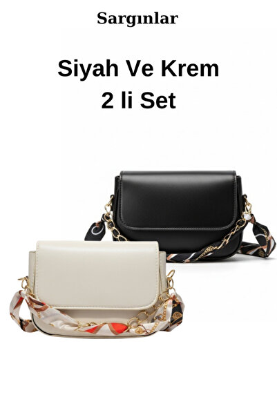 LAUGH BAG detaliu cu lanț Set negru și crem, 2 piese, pentru mâini și geantă ...