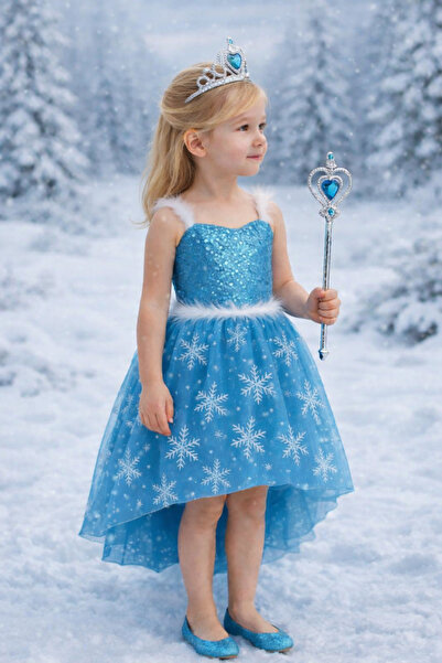 Parti Selesi Kostim Frozen Elze, plava prednja strana, kratka spreda, duga st...