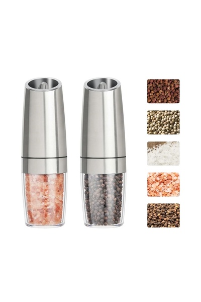 Avaleea Set of 2 Electric Salt and Pepper Mills, with Transparent Storage Cha...