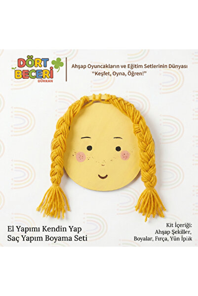 Dört Beceri Dükkân Ahşap Eğitici El Becerisi Kiti- Montessori Boyama ve Saç T...