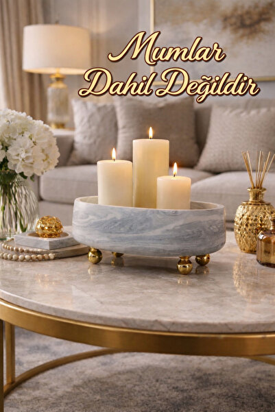 lufen deco Mermer Desenli Beton Gold Ayaklı Çok Amaçlı kase Mumluk Dekoratif ...