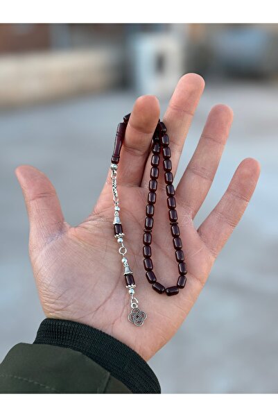 tesbihciniz Dark Cherry Ankle-Length Powdered Amber Prayer Beads