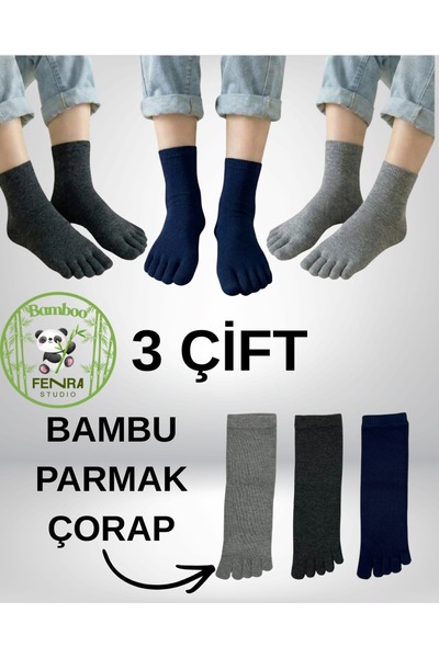 FENRA STUDIO Women's 3-Piece Bamboo Toe Anti-Odor and Anti-Fungus Anthracite ...