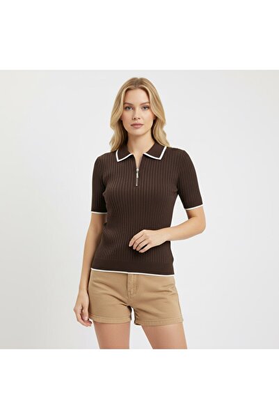 Noi Belis Polo Collar Half Placket Buttoned Knitwear Blouse Ss26Bz0053