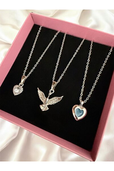 Madam Bikan Silver Color 3-Piece Phoenix Blue White Heart Combination Set Nec...