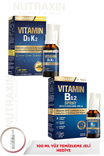 Nutraxin D3K2 ve B12 Vitamini Avantajlı Seti: Sprey Form Pratik Kullanım + Yü...
