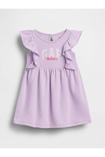 GAP Kız Bebek Lila Fransız Havlu Kumaş Ruffle Logo Elbise