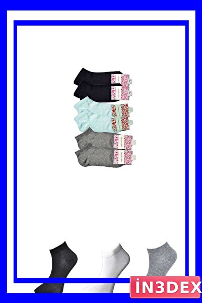 İN3DEX Women's Ankle Socks Set 6 Pairs Black Gray White