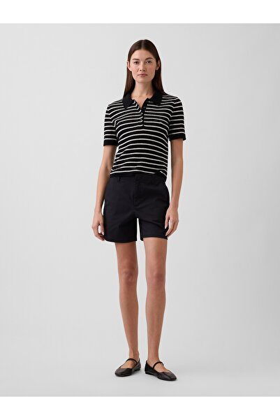 GAP Kadın Siyah 5" Mid Rise Downtown Khaki Şortlar